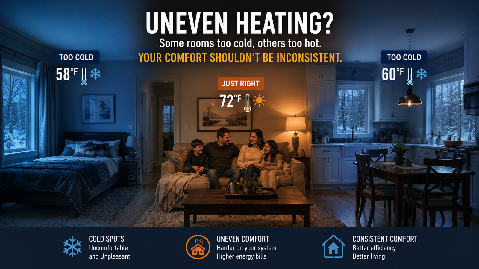Cold room in home caused by failing  furnace not distributing heat evenly