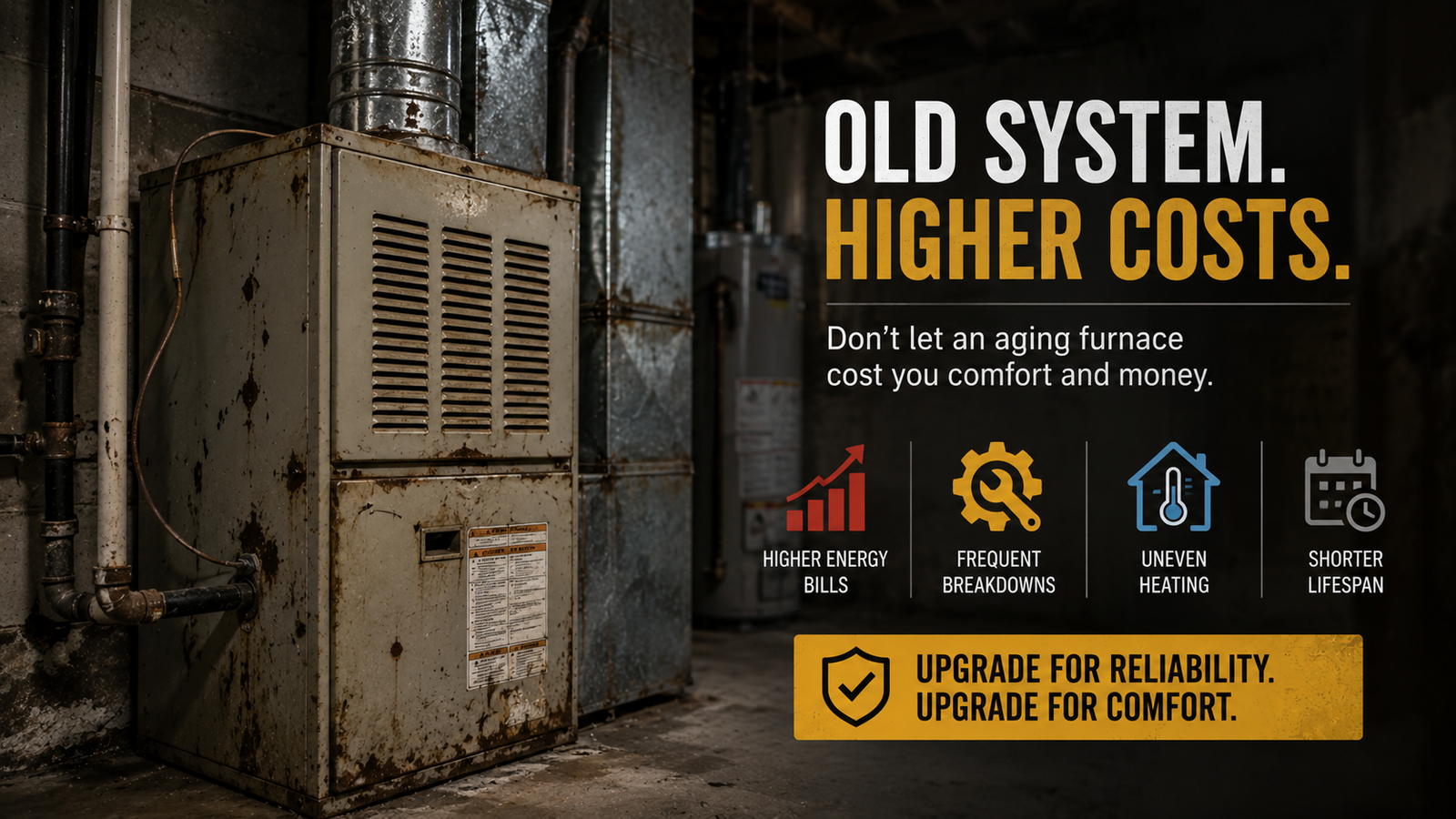 Aging furnace over 15 years old  showing signs it may need repair  or replacement